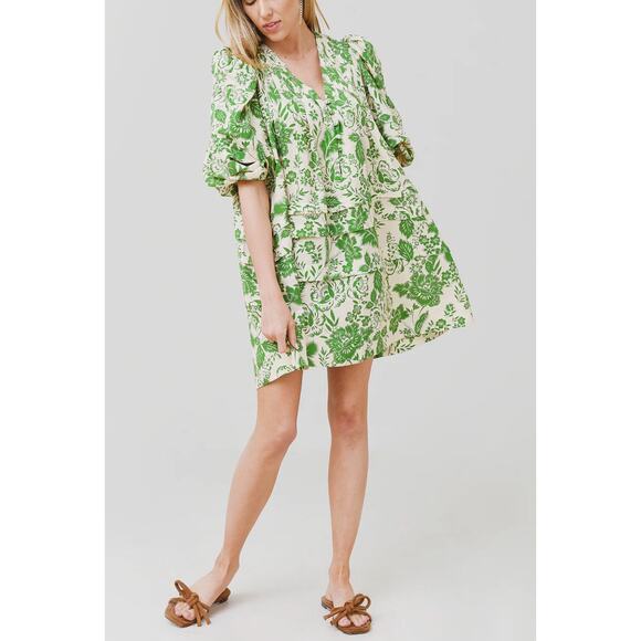 Hunter Bell Tuckernuck Jenkins Green Gardens Blouson Puff Sleeve Mini Dress - Picture 14 of 14